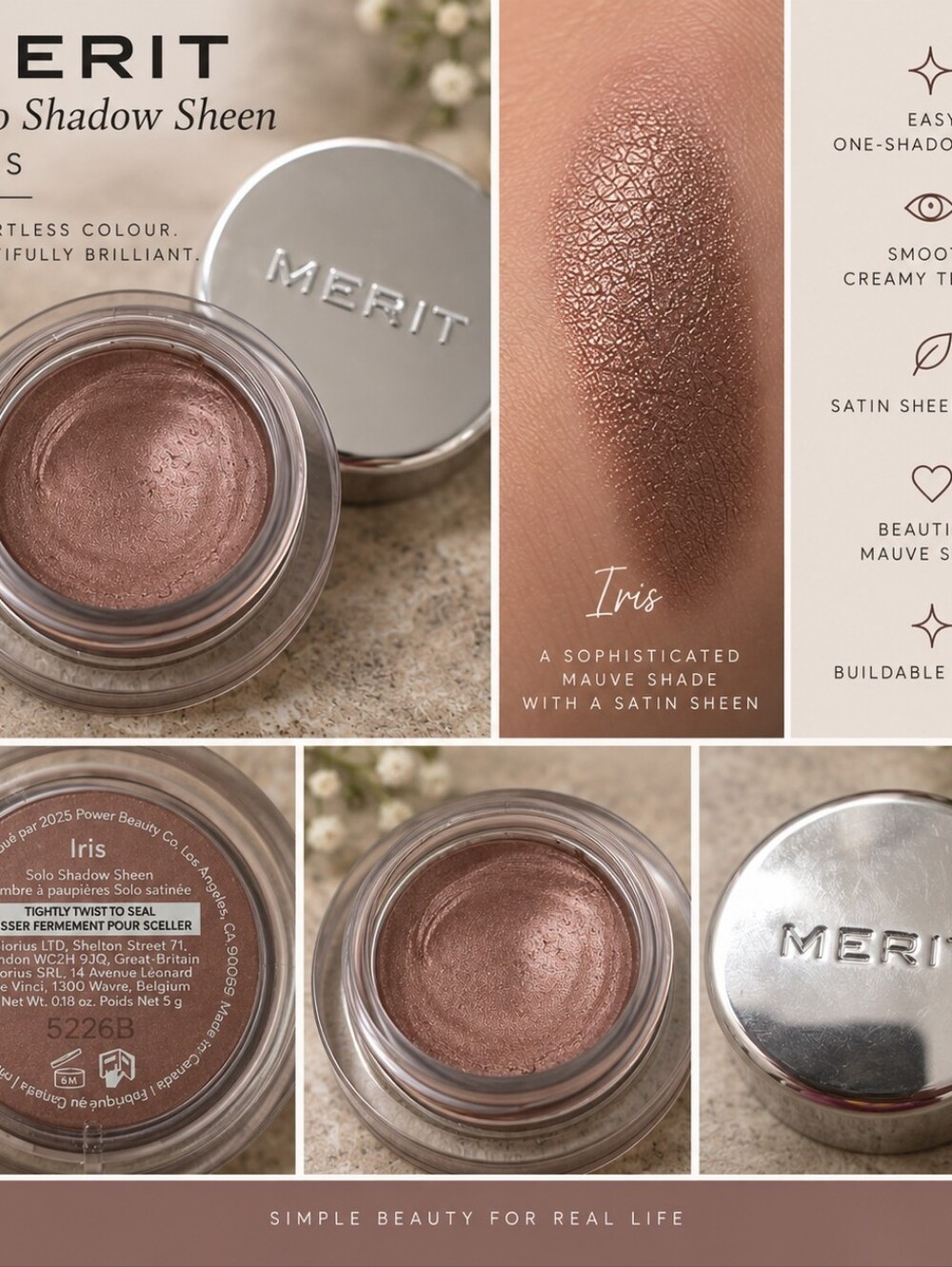 Merit Iris Solo Shadow Sheen Cream Eyeshadow — Mauve